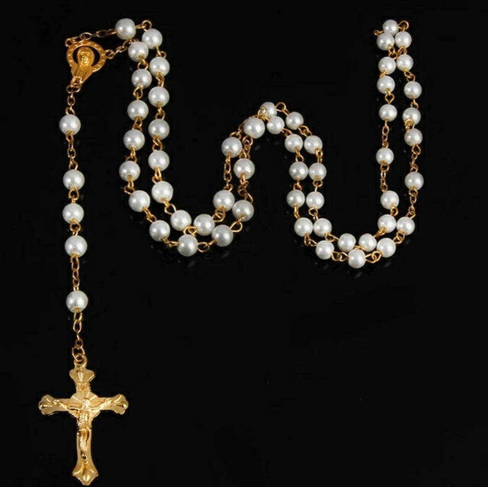 Gold Pearl Beaded Rosary